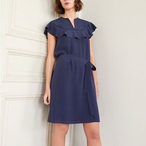 NWT French Comptoir Des Cotonniers Silk Navy Dress w Removable Belt Sz 4/6